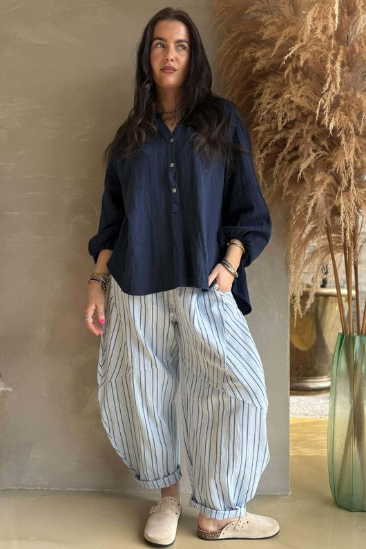 Laurie Cushion Cotton Blouse Navy